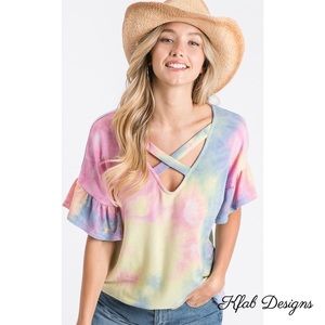Criss Cross Tie Dye Flutter Sleeve Top BRAND NEW! Reasonable Offers Welcome